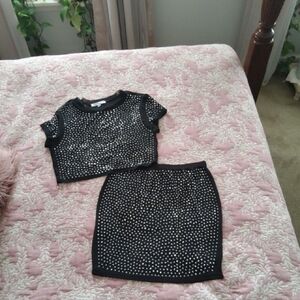 Hot & Delicious Black Rhinestone Two Piece Skirt Set